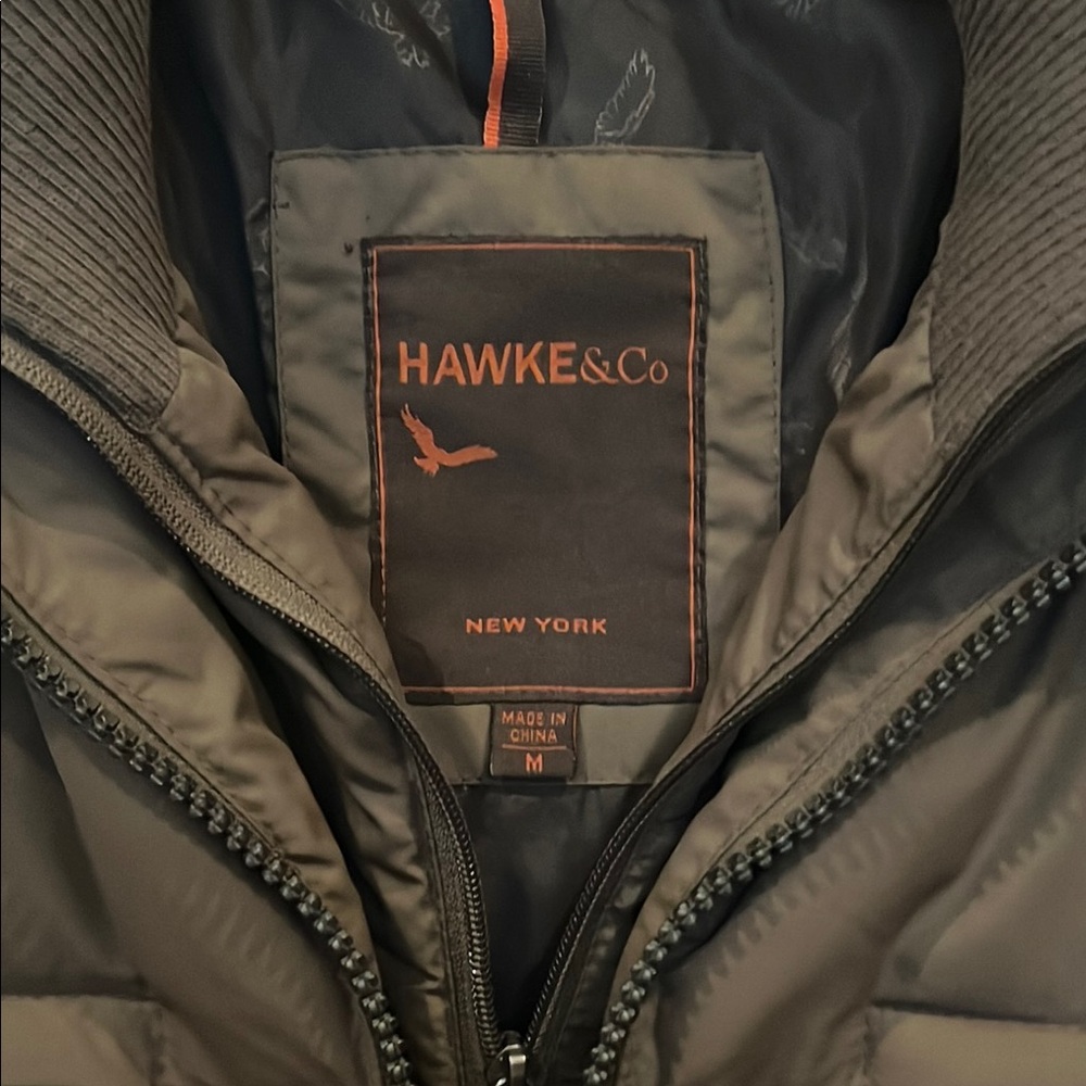 Hawke & Co Men's Duck Down Filled Hooded Brown Jacket M